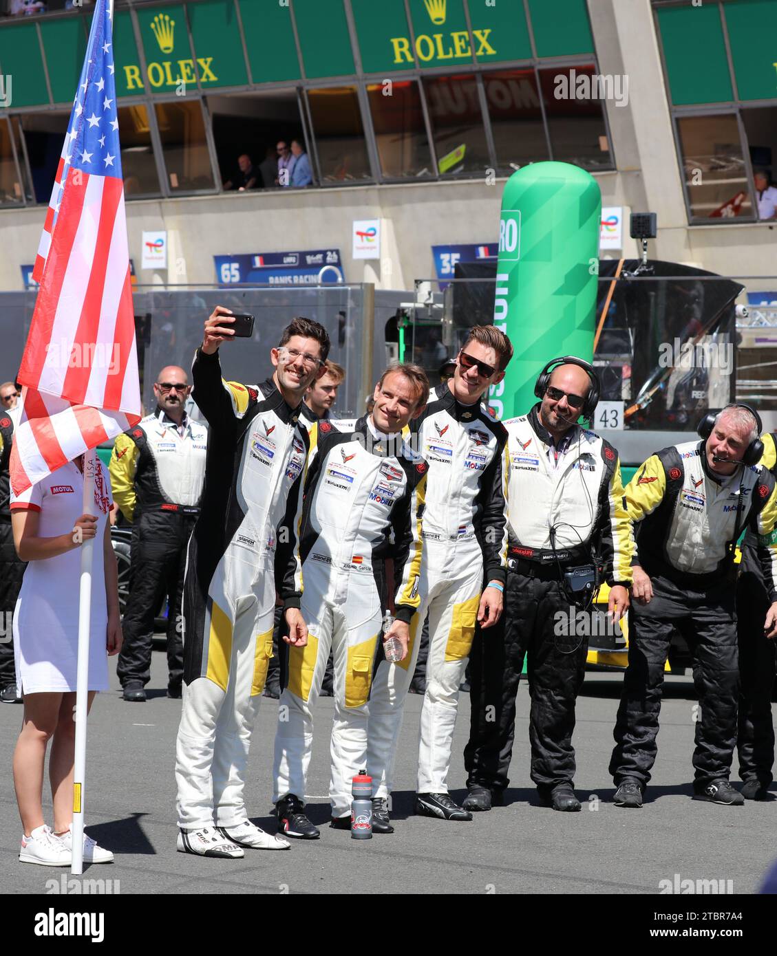 #63 Corvette Racing drivers on the grid for the 2022 Le Mans 24 Hours Race Stock Photo