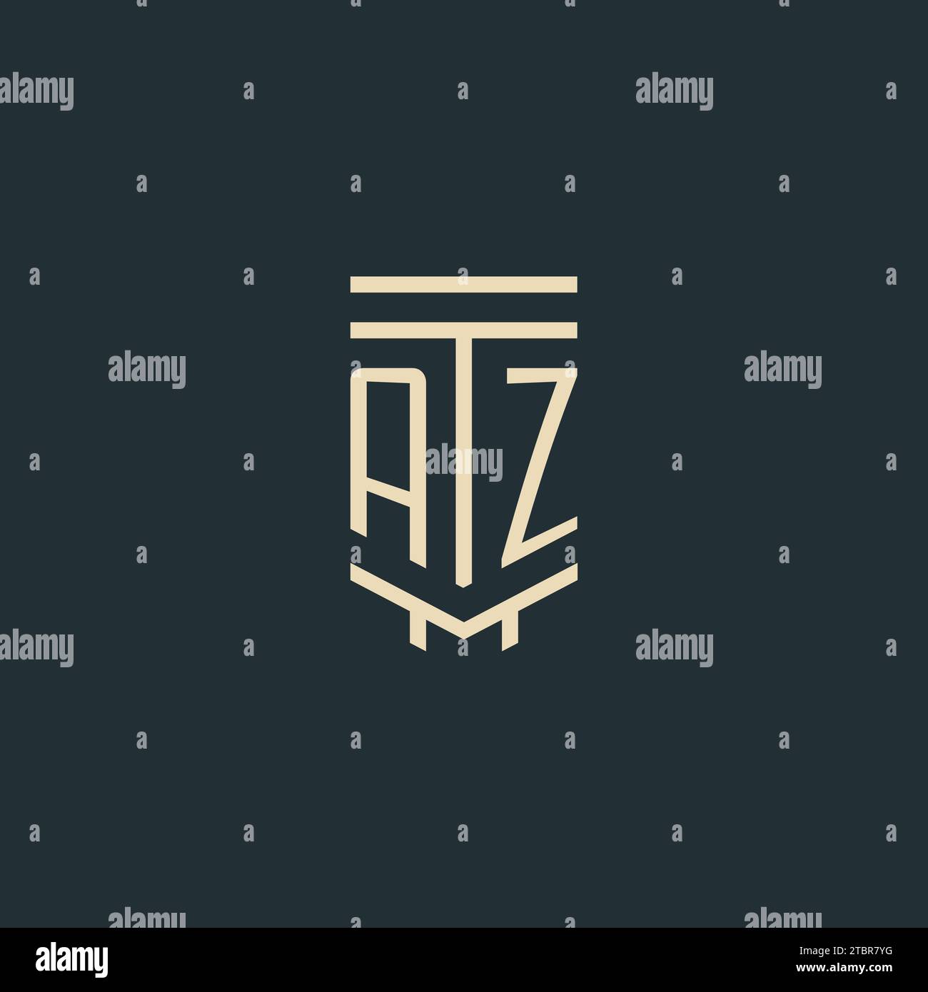 AZ initial monogram with simple line art pillar logo design ideas Stock Vector
