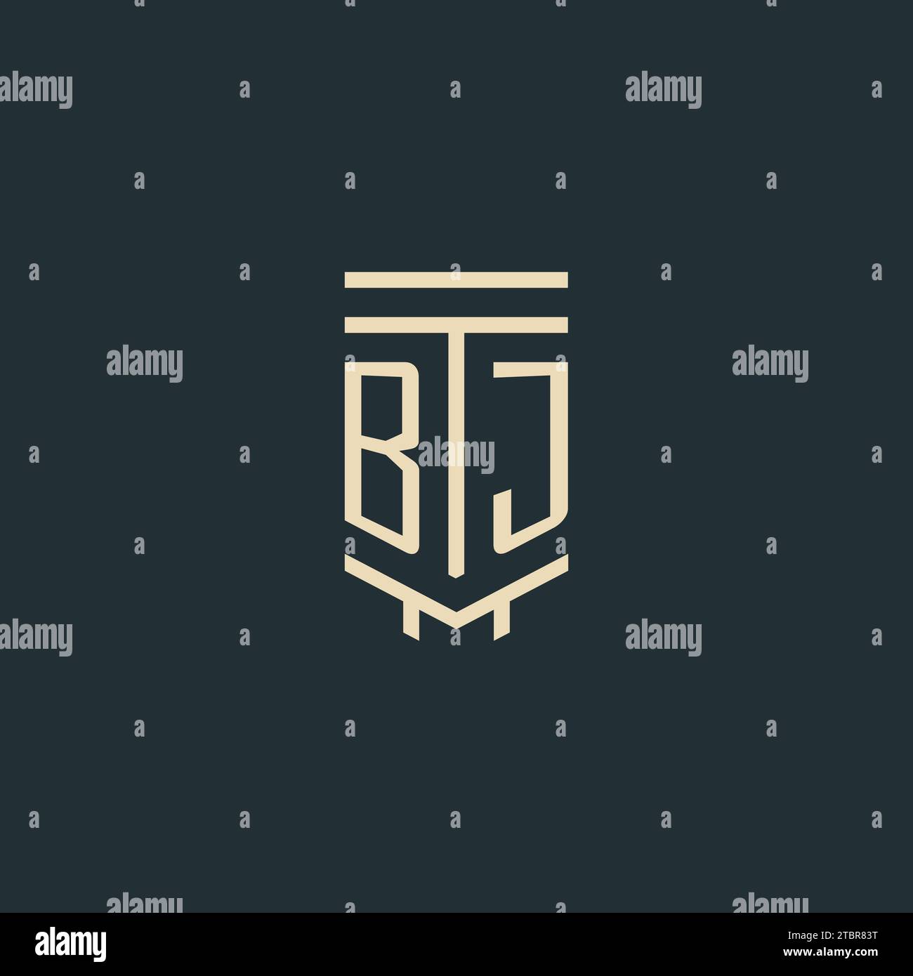 BJ initial monogram with simple line art pillar logo design ideas Stock Vector
