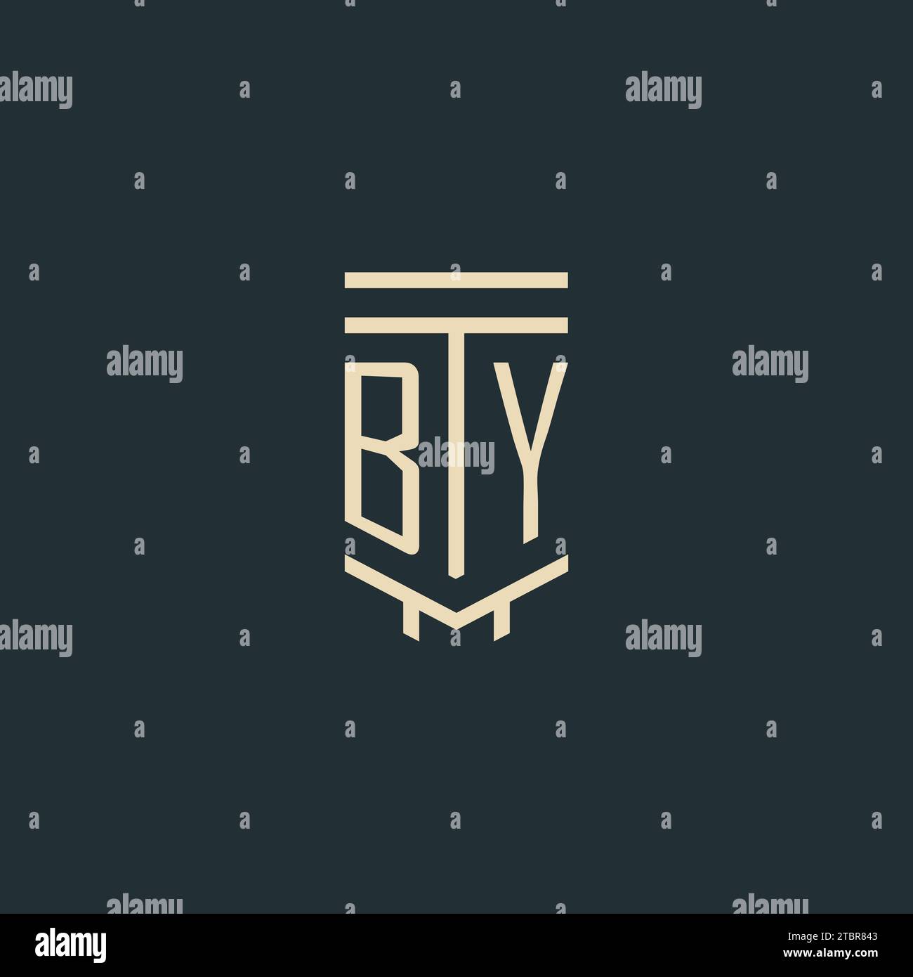 BY initial monogram with simple line art pillar logo design ideas Stock Vector