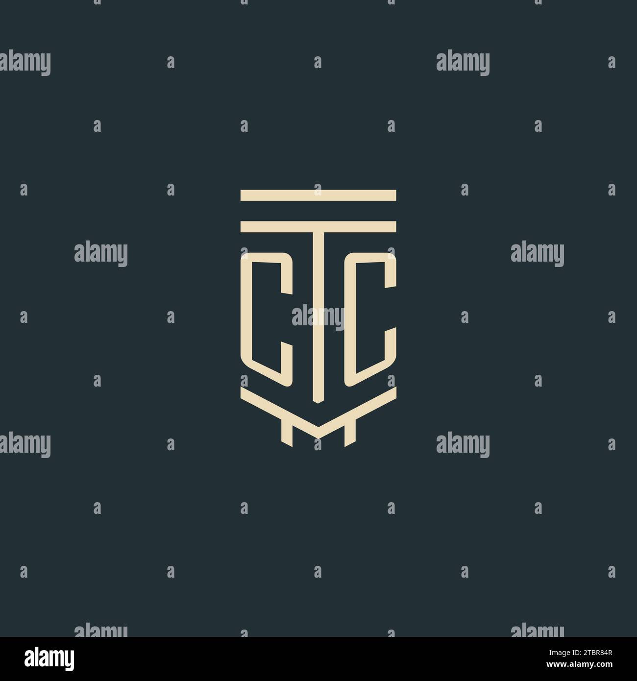 CC initial monogram with simple line art pillar logo design ideas Stock Vector