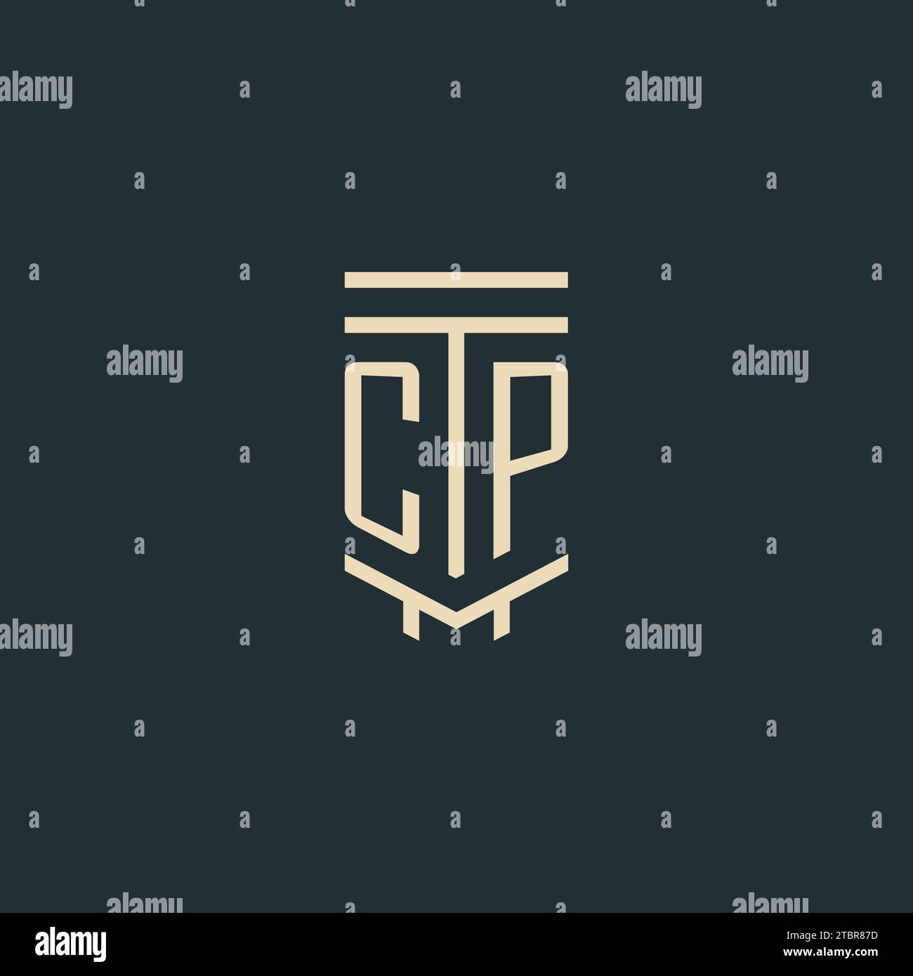 CP initial monogram with simple line art pillar logo design ideas Stock Vector