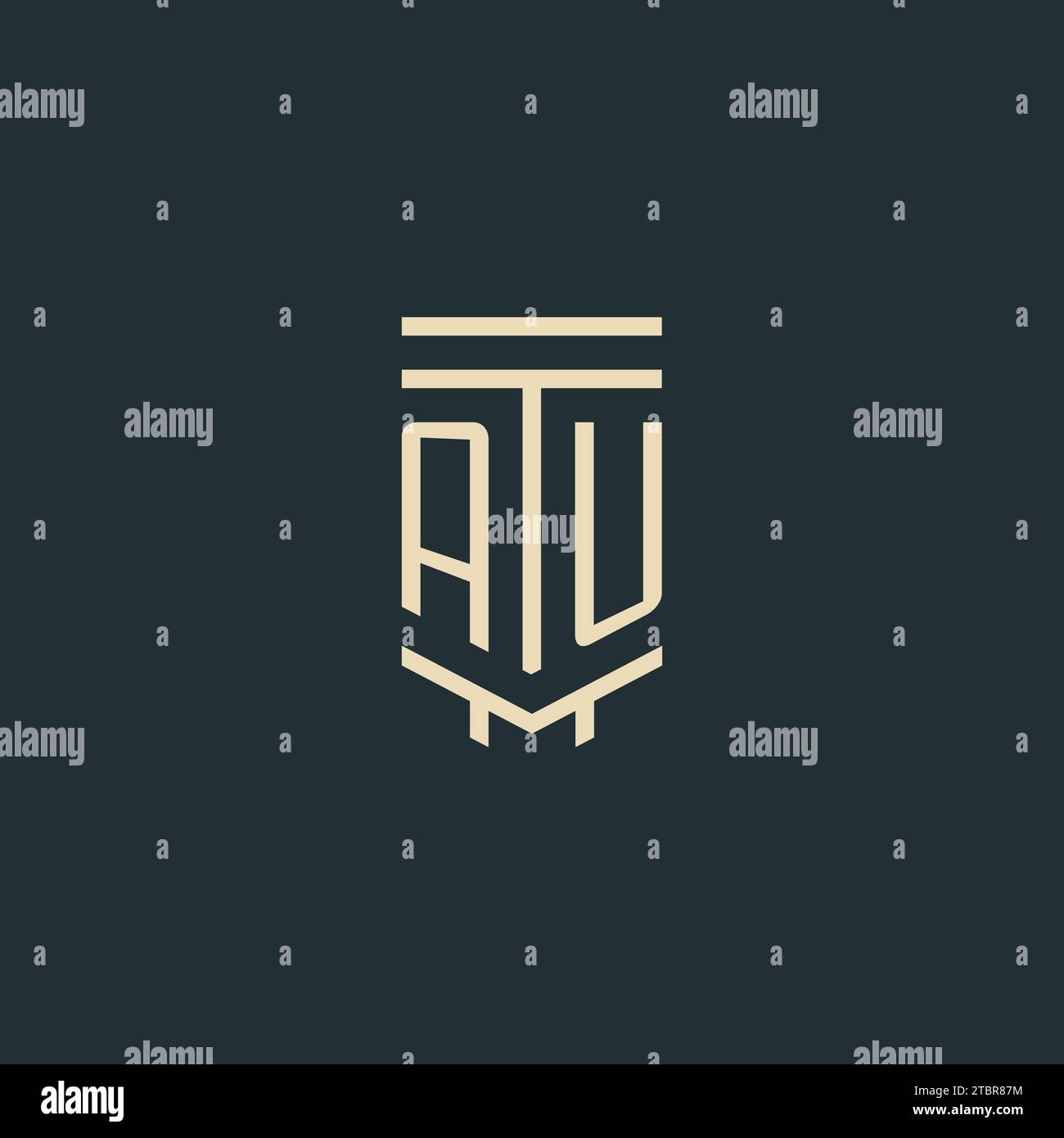 AU initial monogram with simple line art pillar logo design ideas Stock Vector