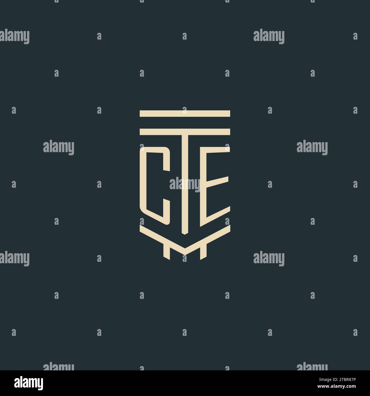 CE initial monogram with simple line art pillar logo design ideas Stock Vector