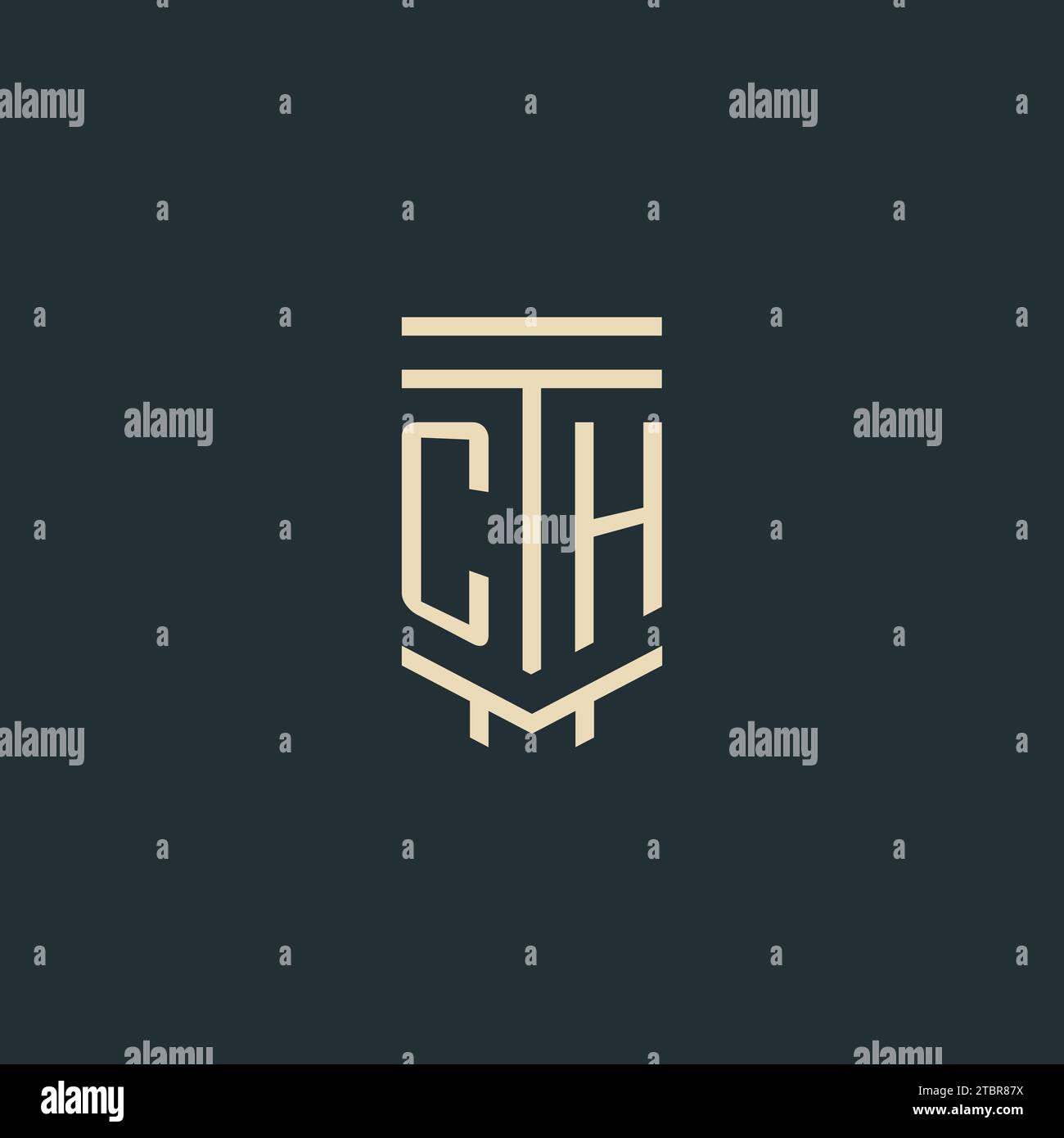 CH initial monogram with simple line art pillar logo design ideas Stock Vector