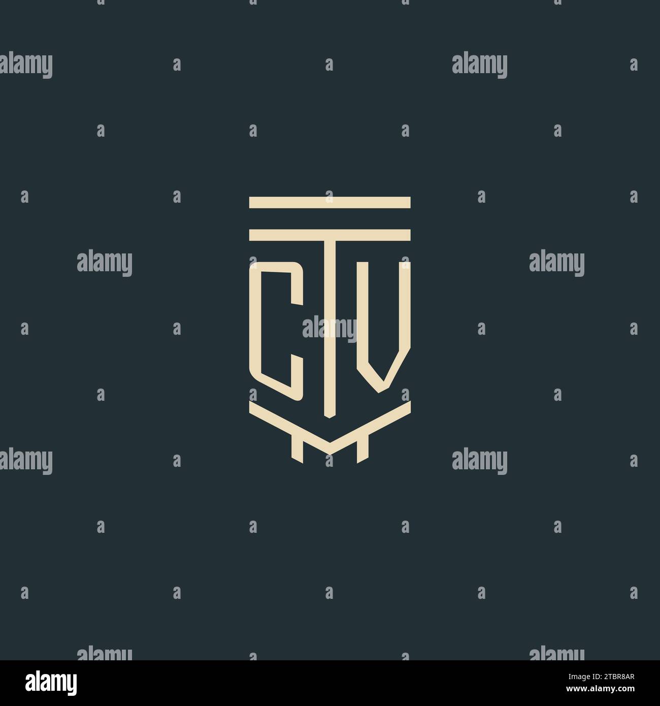 CV initial monogram with simple line art pillar logo design ideas Stock Vector