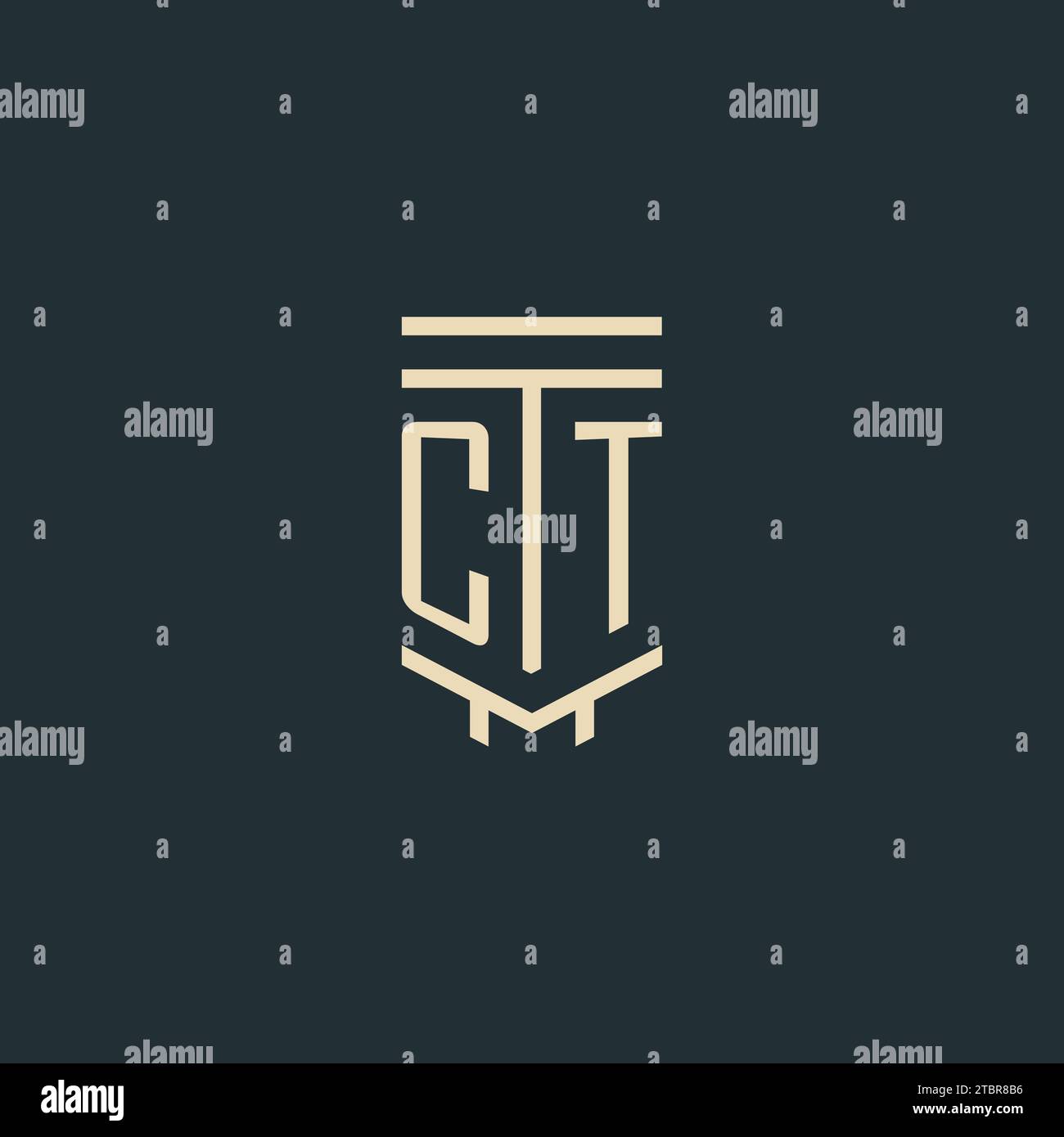 CT initial monogram with simple line art pillar logo design ideas Stock Vector