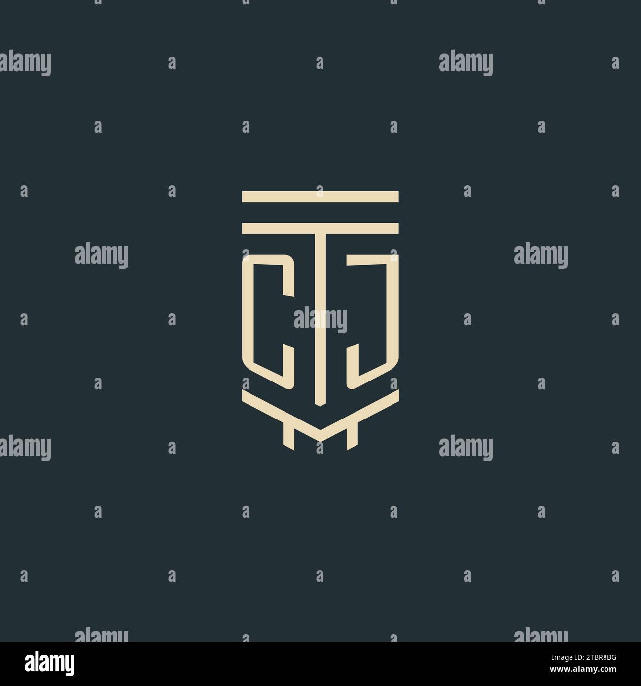 CJ initial monogram with simple line art pillar logo design ideas Stock Vector