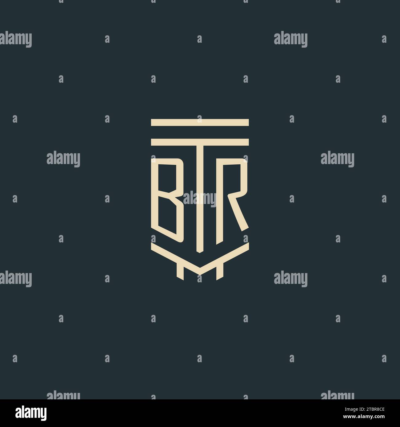 BR initial monogram with simple line art pillar logo design ideas Stock Vector