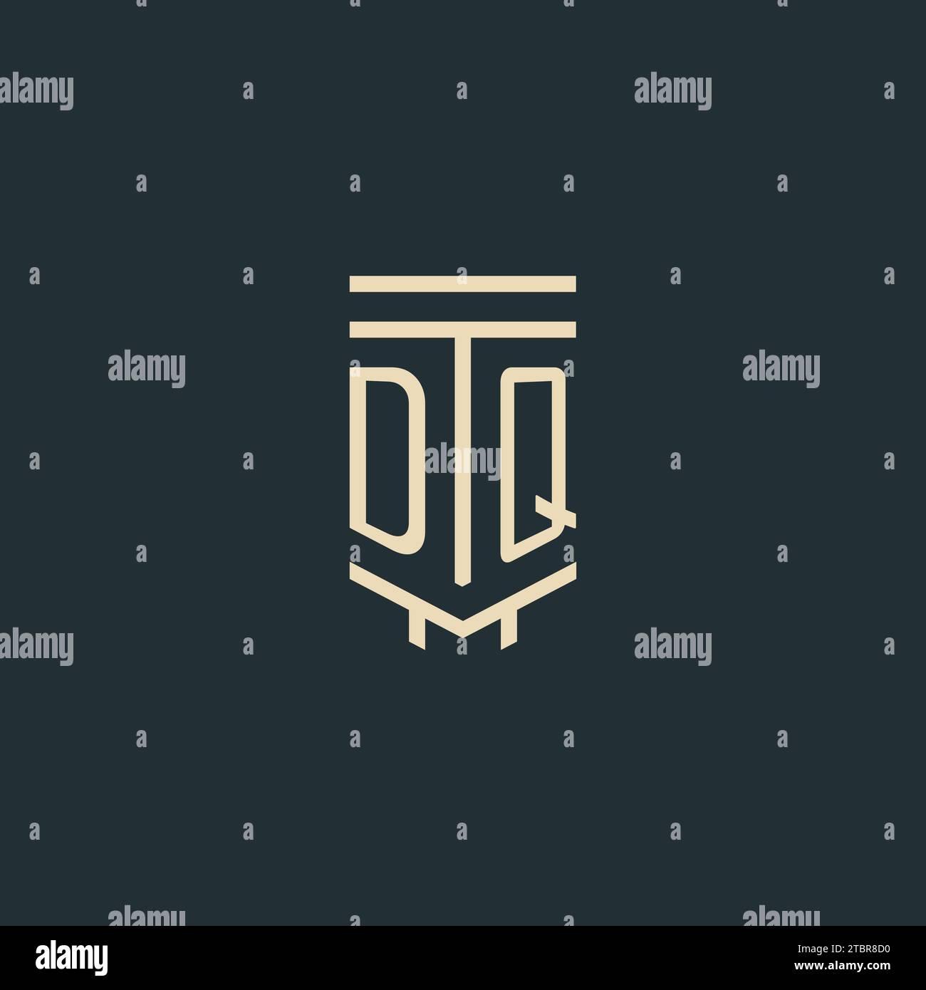 DQ initial monogram with simple line art pillar logo design ideas Stock Vector