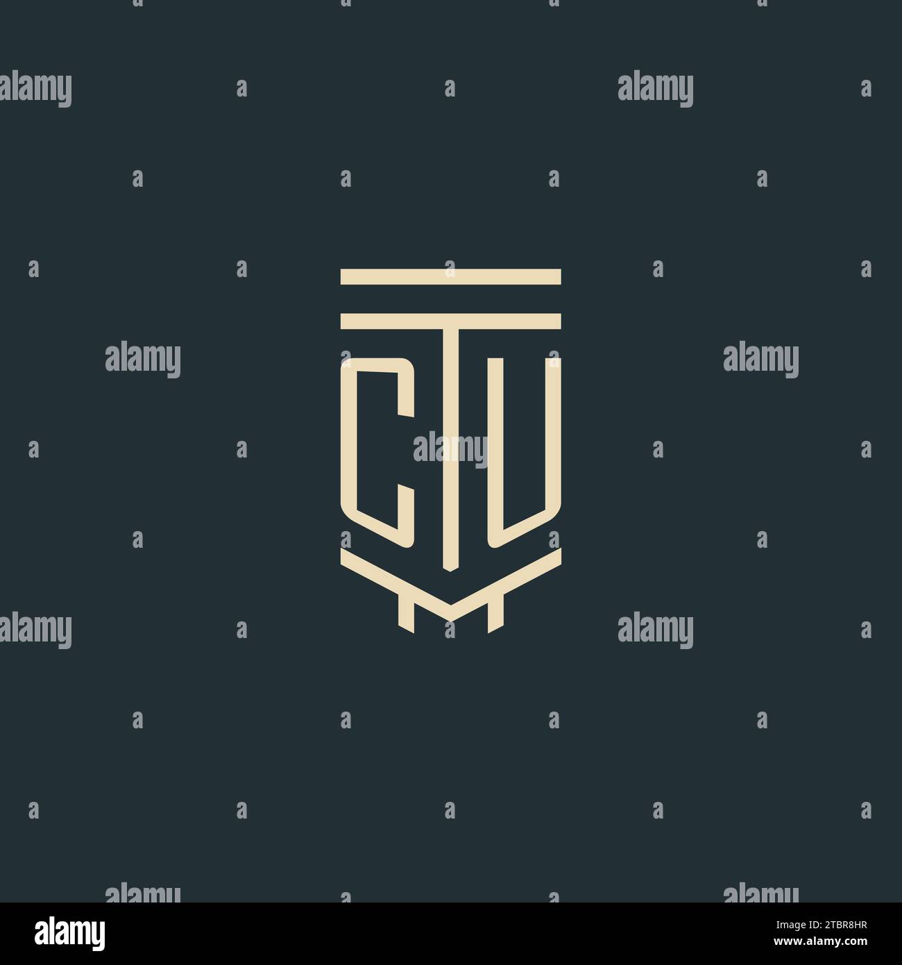 CU initial monogram with simple line art pillar logo design ideas Stock Vector