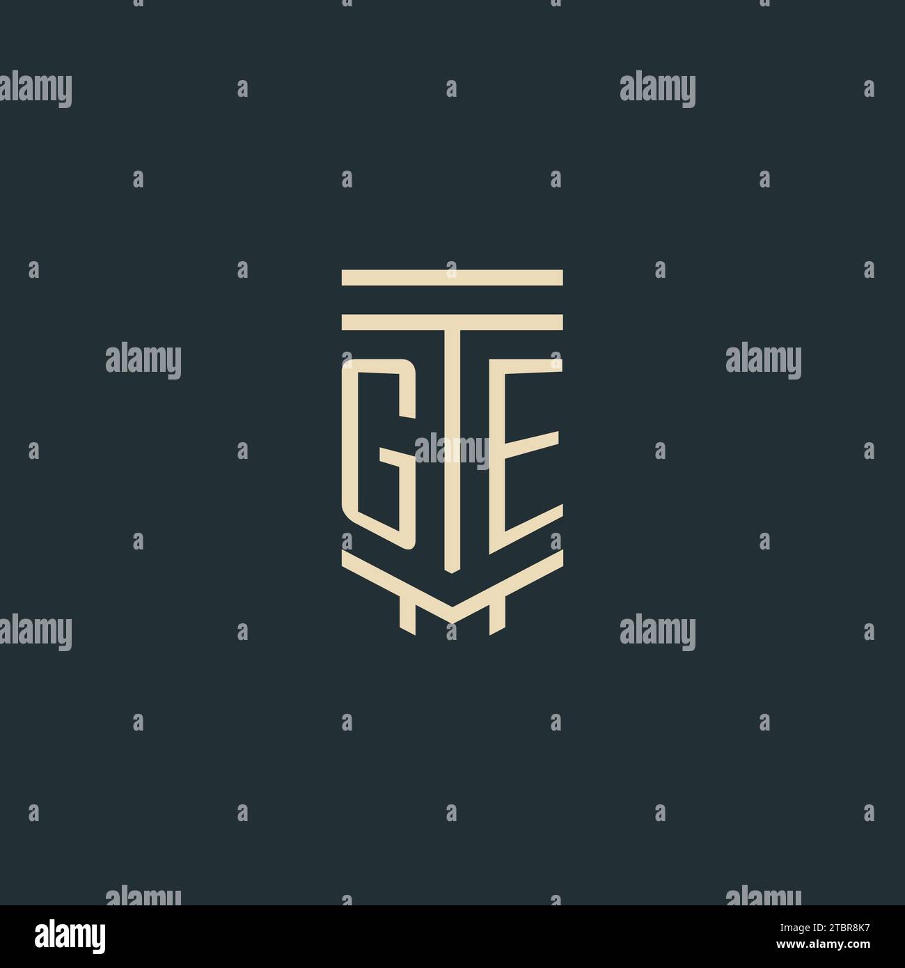 GE initial monogram with simple line art pillar logo design ideas Stock Vector
