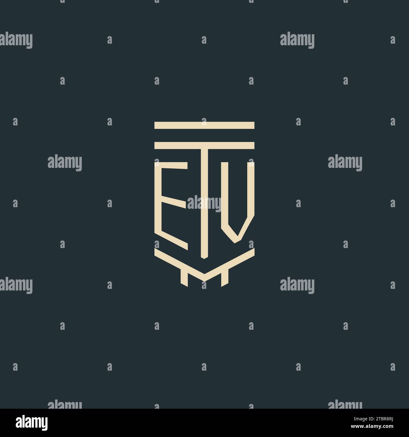 EV initial monogram with simple line art pillar logo design ideas Stock Vector