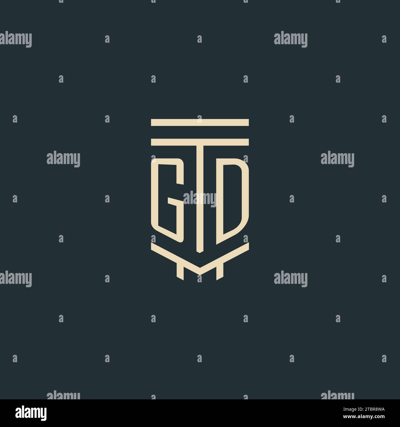 GD initial monogram with simple line art pillar logo design ideas Stock Vector