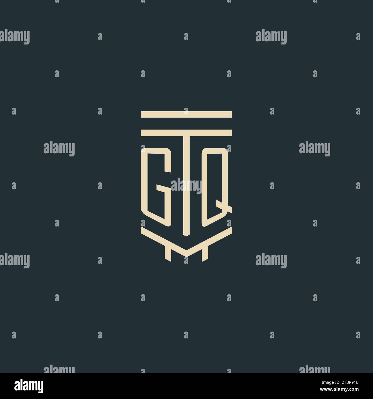 GQ initial monogram with simple line art pillar logo design ideas Stock Vector