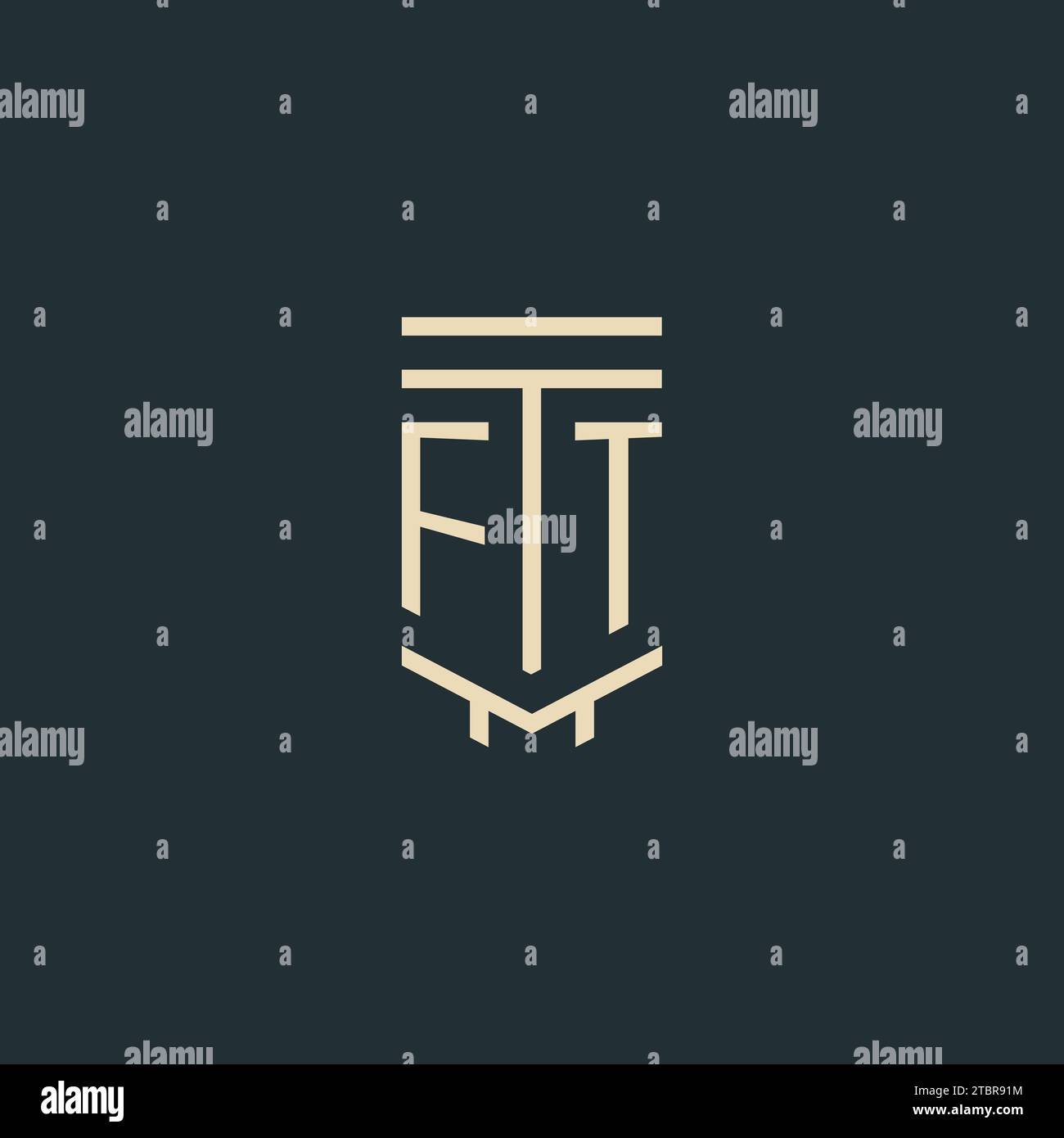 FT initial monogram with simple line art pillar logo design ideas Stock Vector