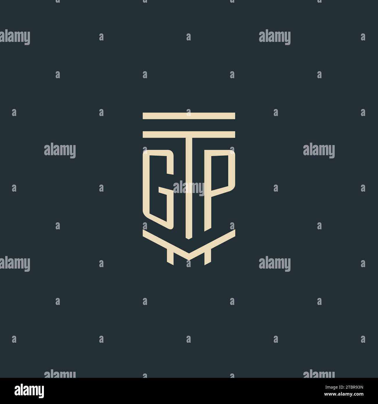 GP initial monogram with simple line art pillar logo design ideas Stock Vector