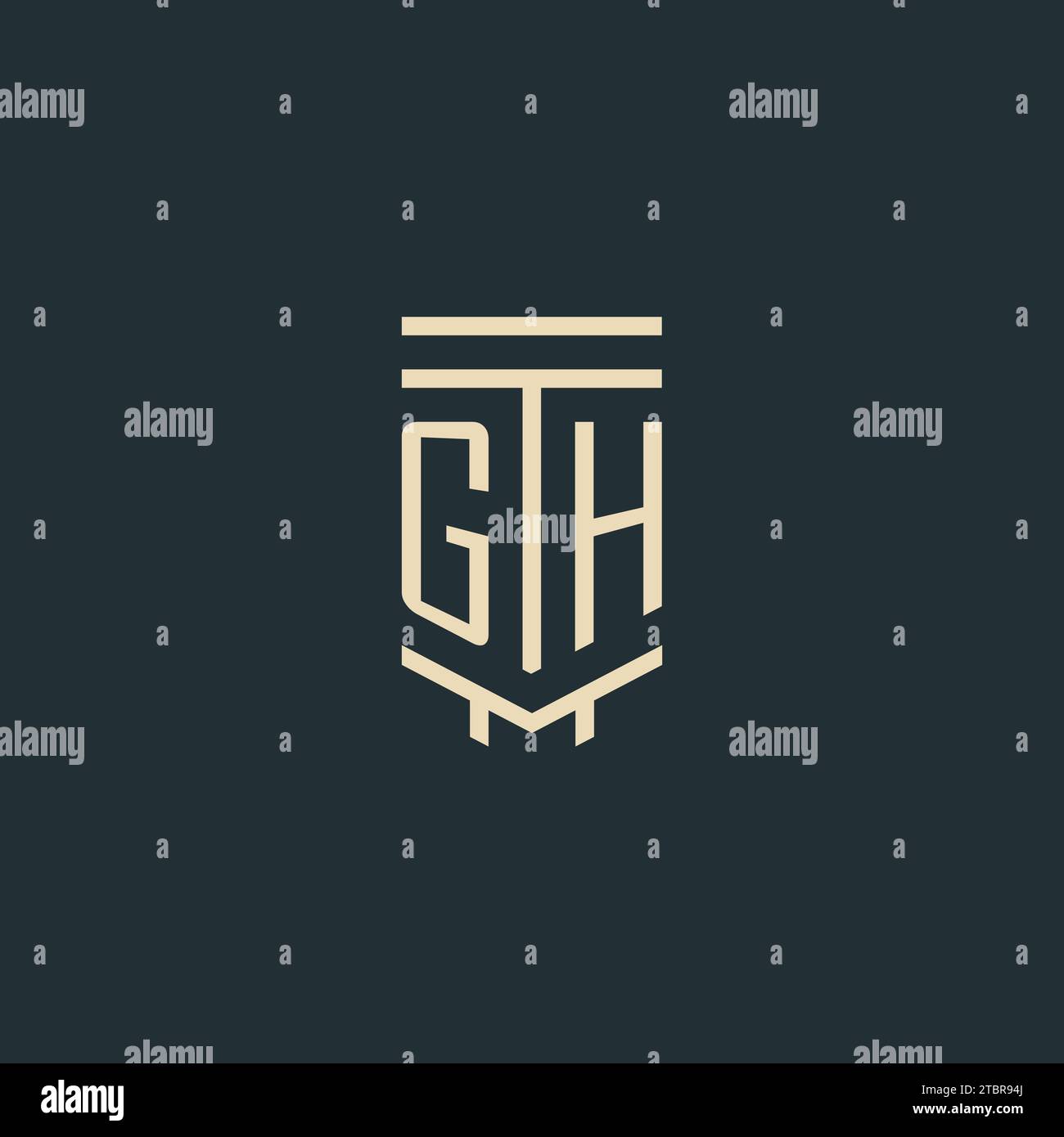 GH initial monogram with simple line art pillar logo design ideas Stock Vector