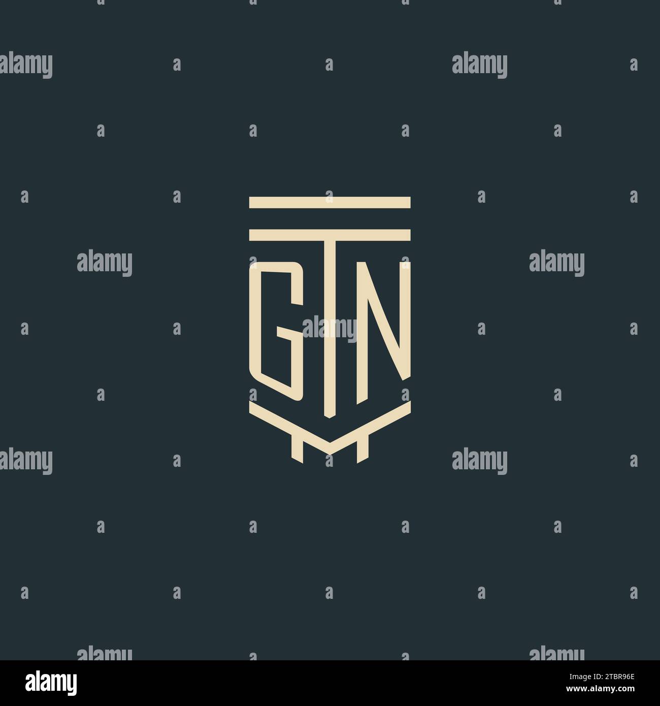 GN initial monogram with simple line art pillar logo design ideas Stock Vector