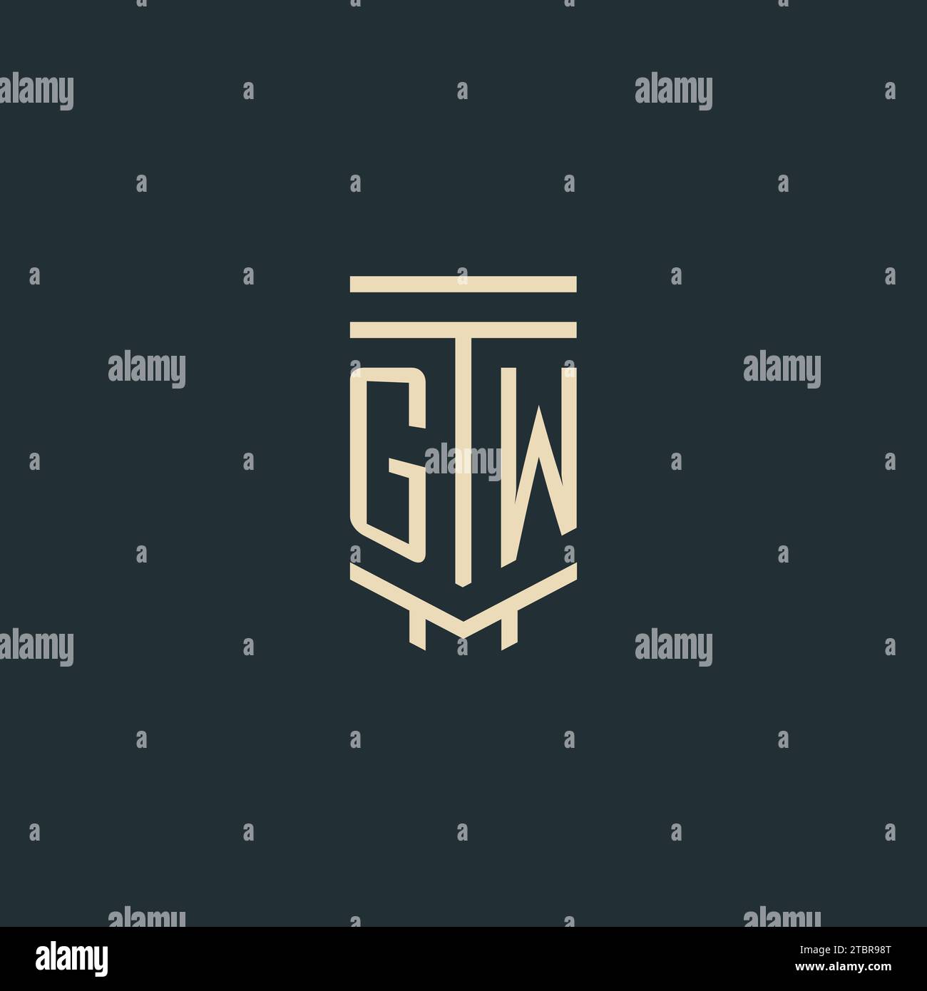 GW initial monogram with simple line art pillar logo design ideas Stock Vector