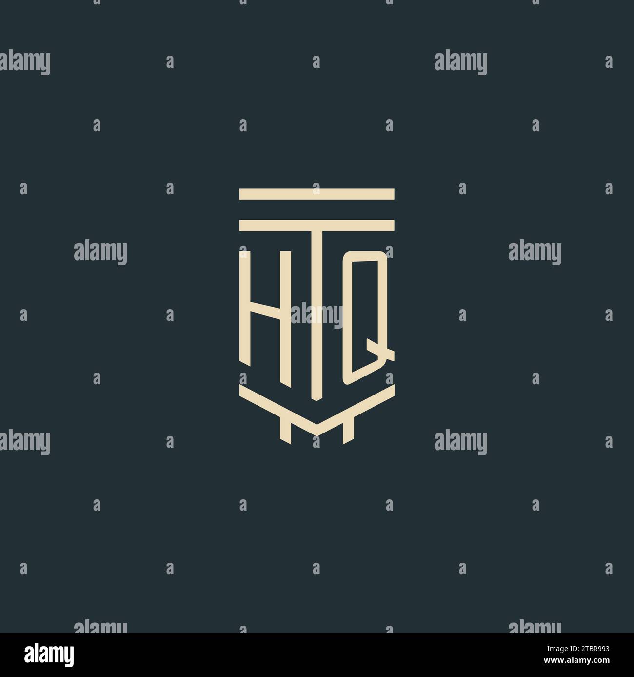 HQ initial monogram with simple line art pillar logo design ideas Stock Vector
