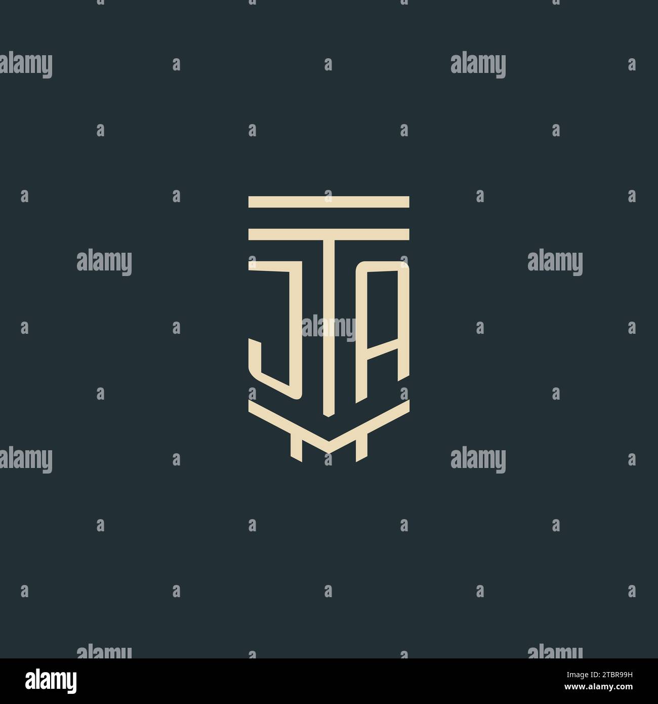 JA initial monogram with simple line art pillar logo design ideas Stock Vector