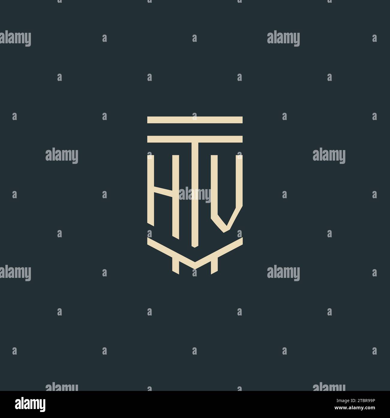 HV initial monogram with simple line art pillar logo design ideas Stock Vector