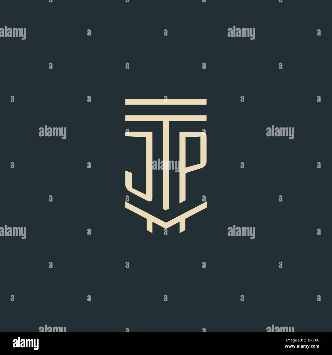 JP initial monogram with simple line art pillar logo design ideas Stock Vector