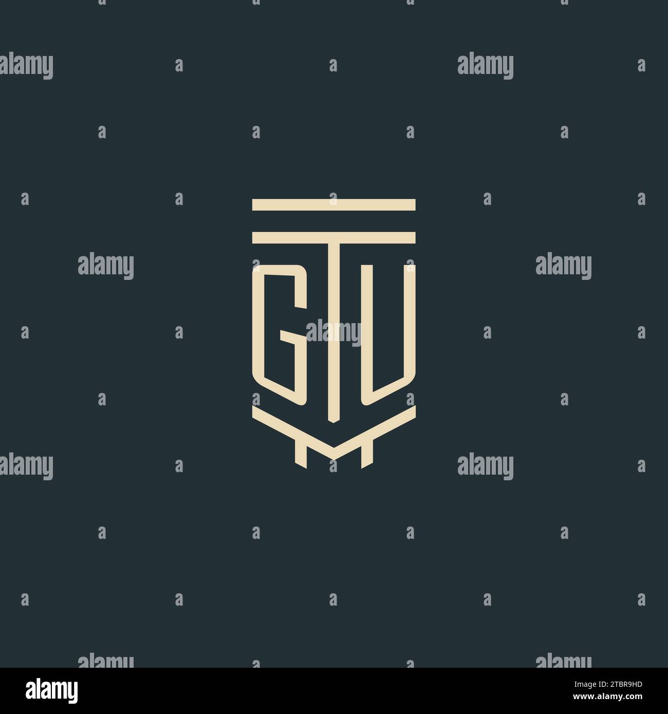 GU initial monogram with simple line art pillar logo design ideas Stock Vector