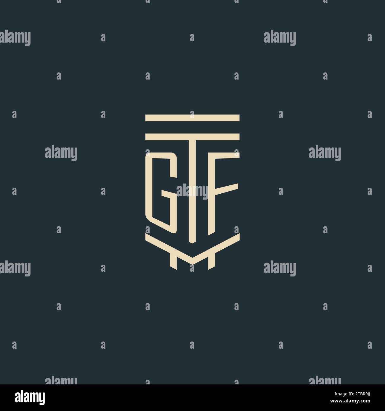 GF initial monogram with simple line art pillar logo design ideas Stock Vector
