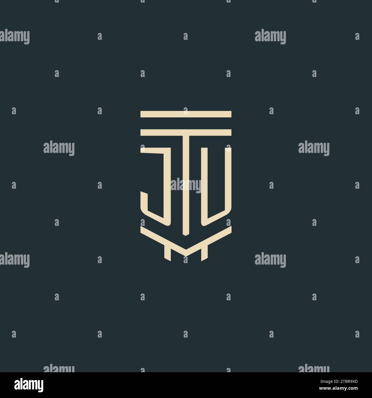 JU initial monogram with simple line art pillar logo design ideas Stock Vector