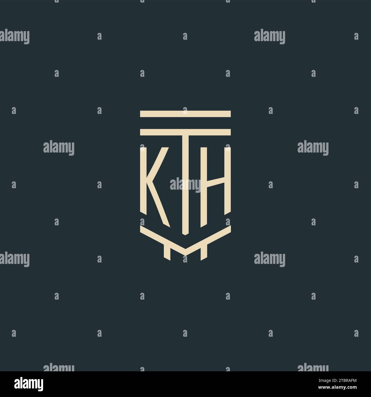 KH initial monogram with simple line art pillar logo design ideas Stock