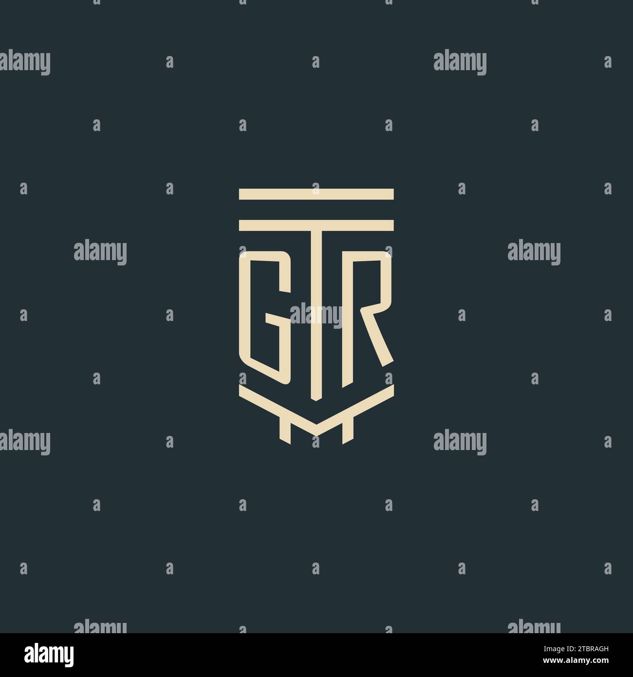 GR initial monogram with simple line art pillar logo design ideas Stock Vector