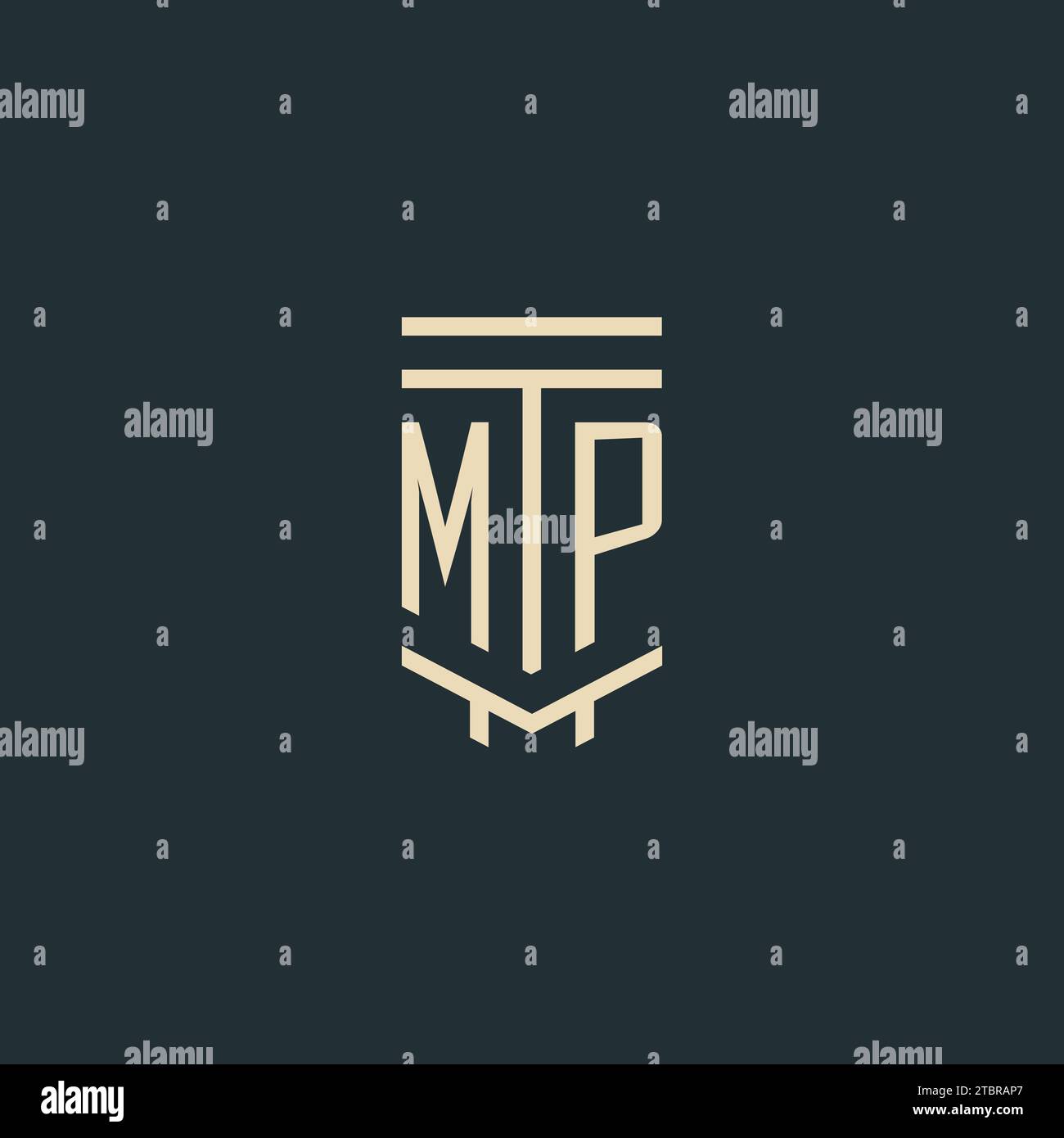 MP initial monogram with simple line art pillar logo design ideas Stock Vector