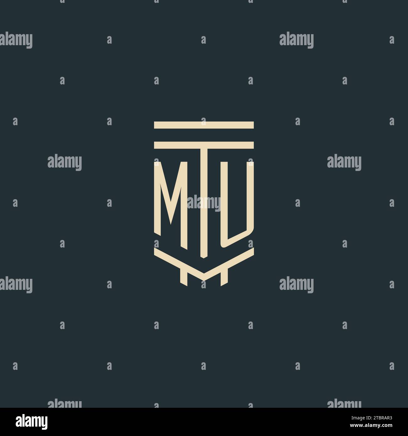 MU initial monogram with simple line art pillar logo design ideas Stock Vector