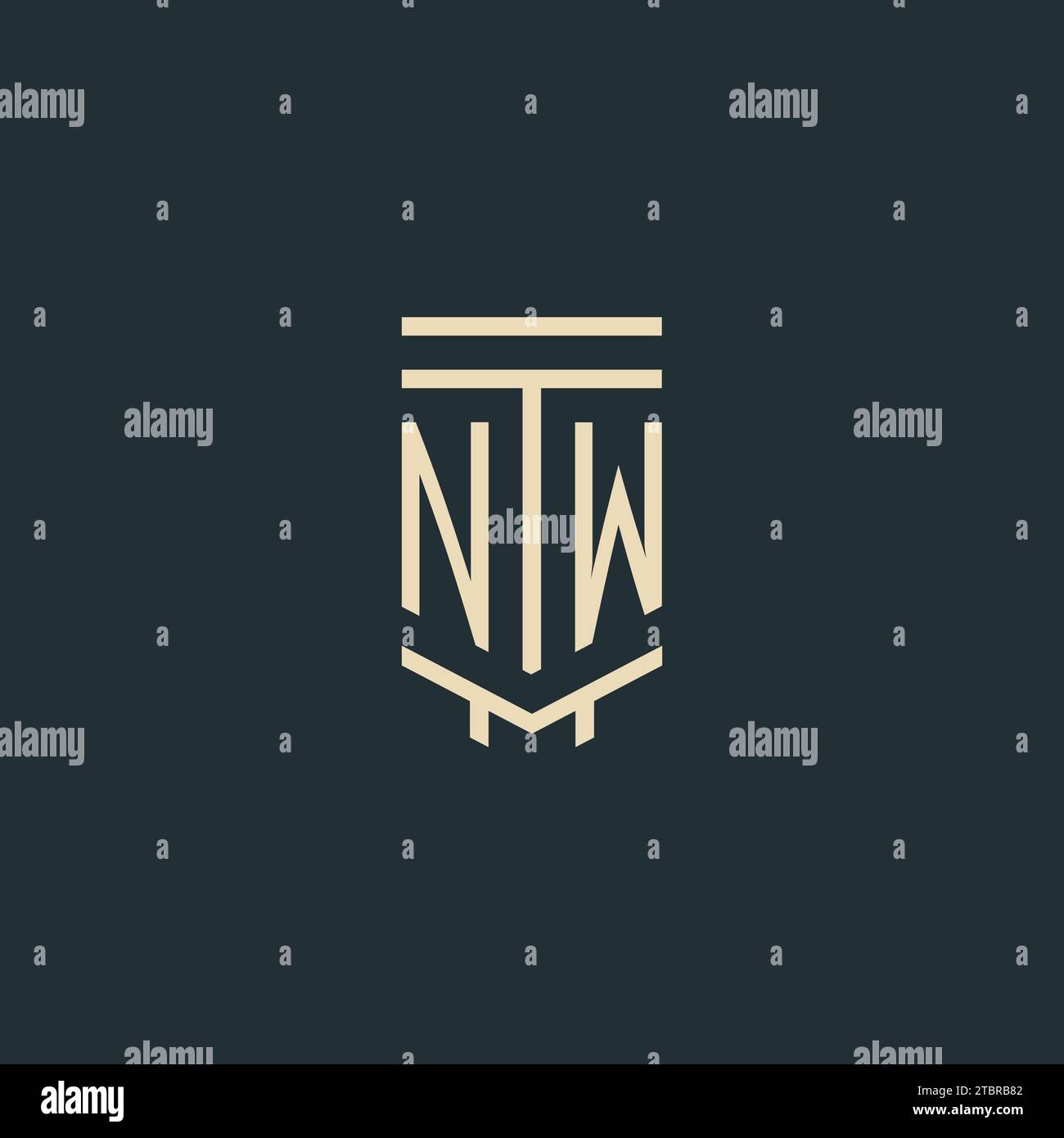 NW initial monogram with simple line art pillar logo design ideas Stock Vector