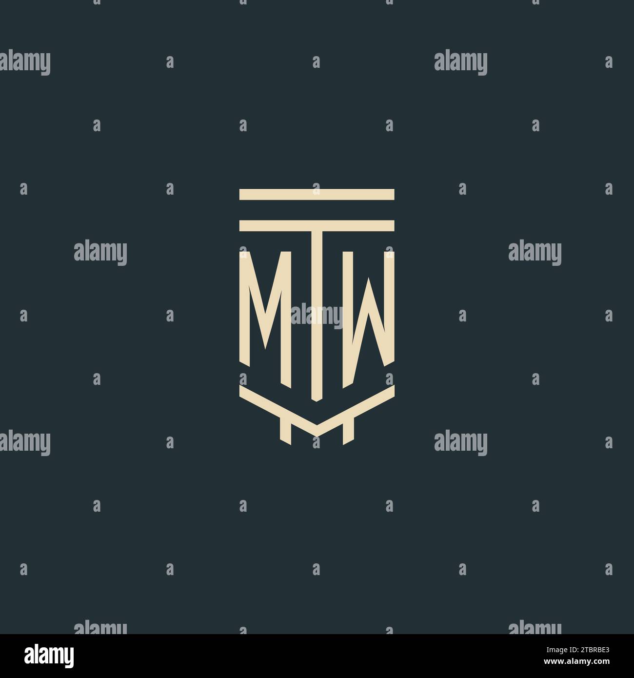 MW initial monogram with simple line art pillar logo design ideas Stock Vector