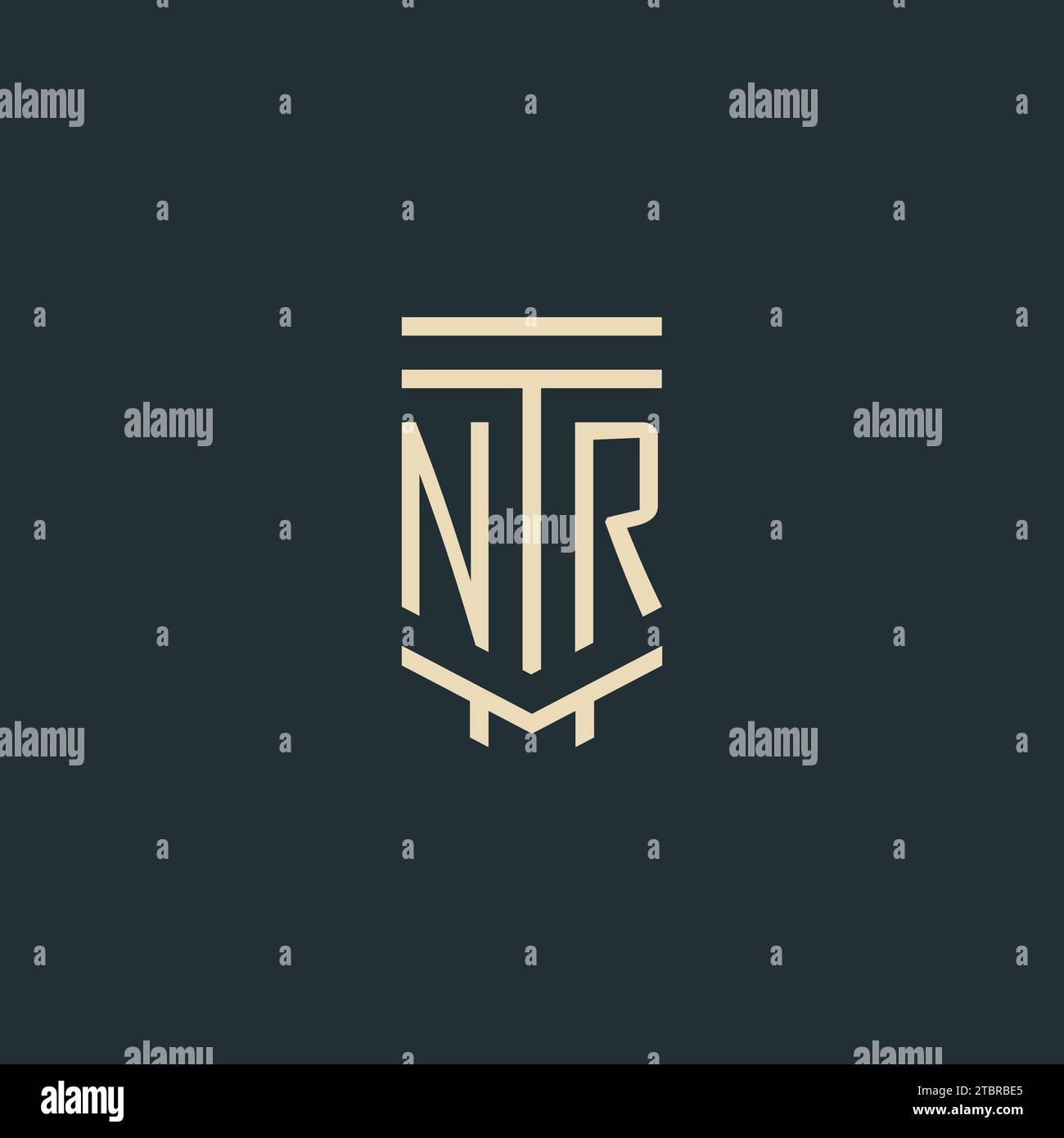 NR initial monogram with simple line art pillar logo design ideas Stock Vector