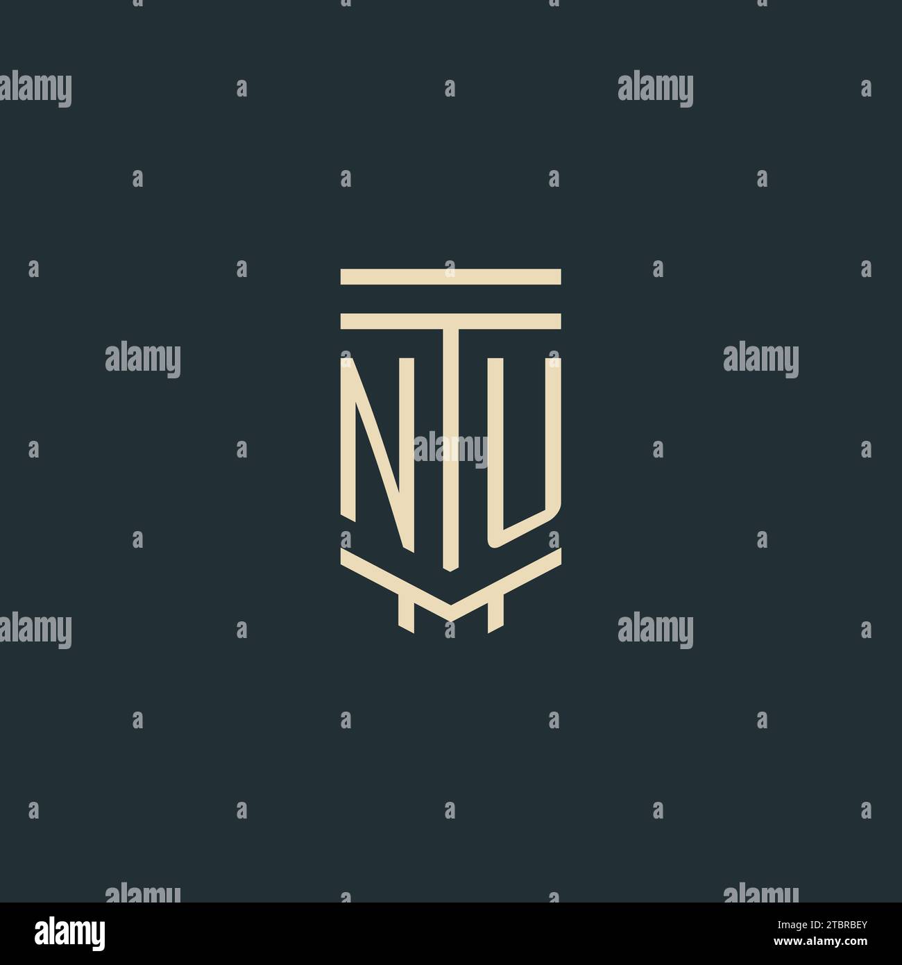 NU initial monogram with simple line art pillar logo design ideas Stock Vector