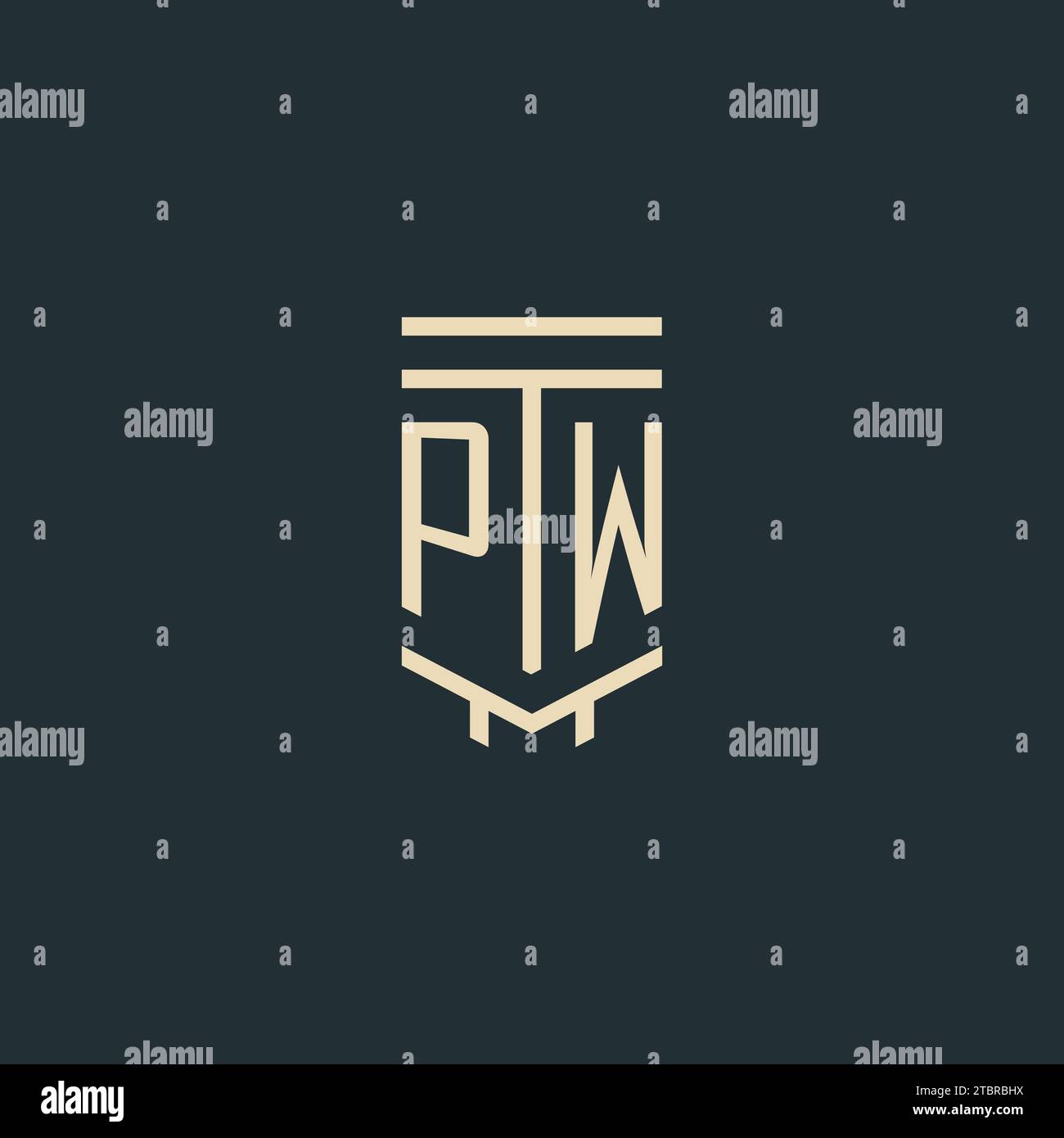 PW initial monogram with simple line art pillar logo design ideas Stock Vector