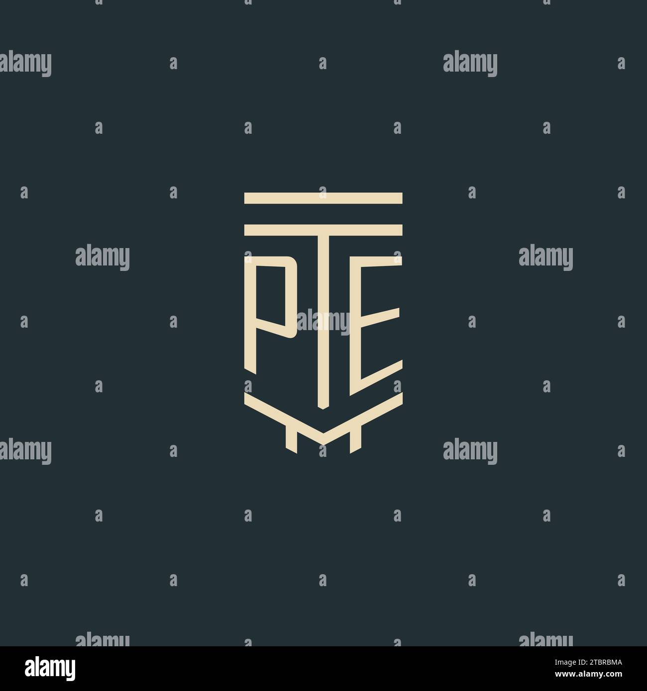 PE initial monogram with simple line art pillar logo design ideas Stock Vector