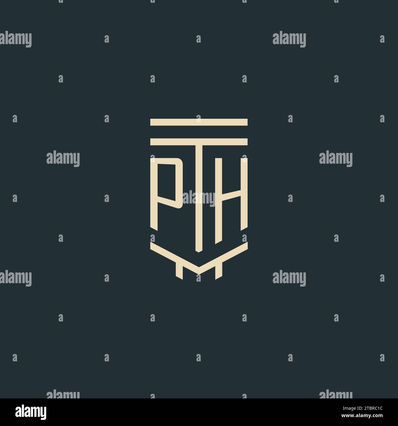 PH initial monogram with simple line art pillar logo design ideas Stock Vector