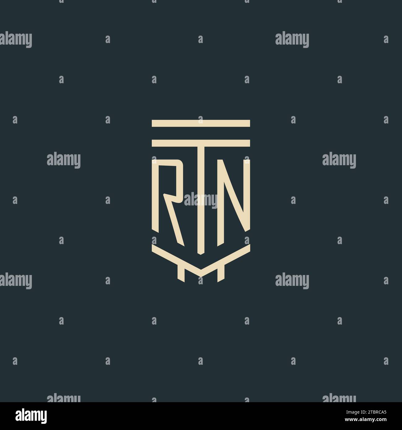 RN initial monogram with simple line art pillar logo design ideas Stock Vector