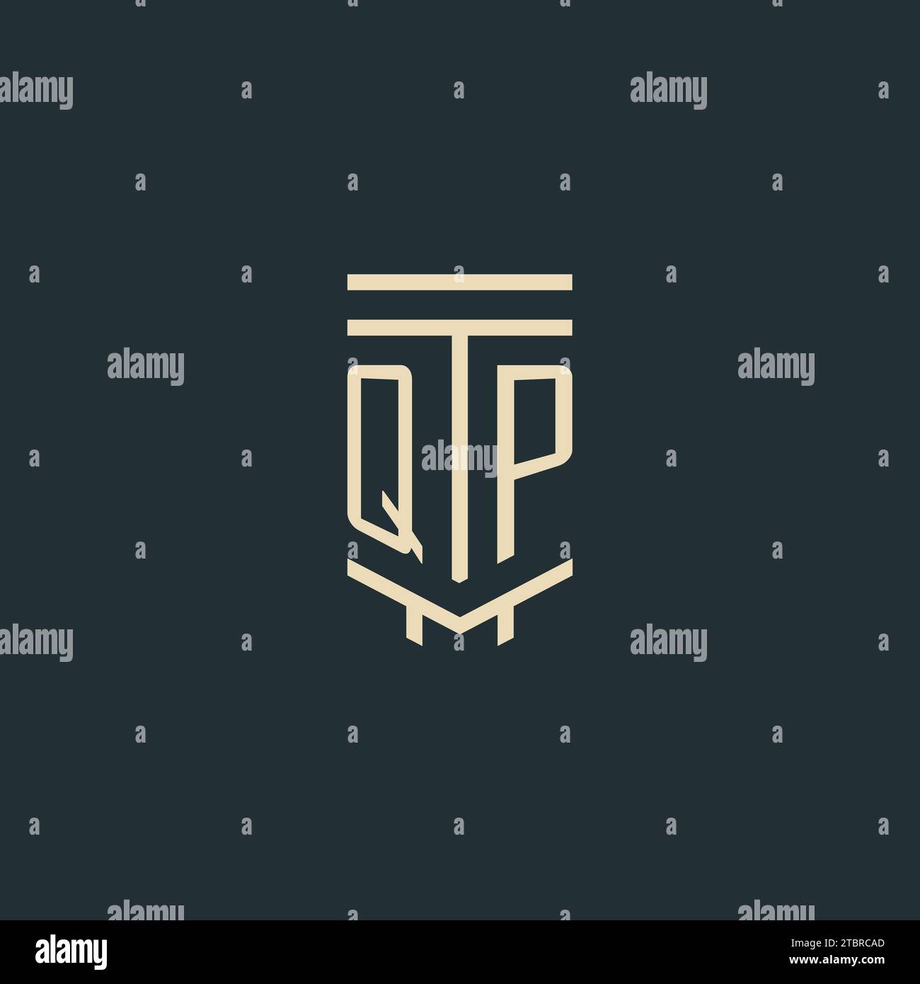 QP initial monogram with simple line art pillar logo design ideas Stock Vector