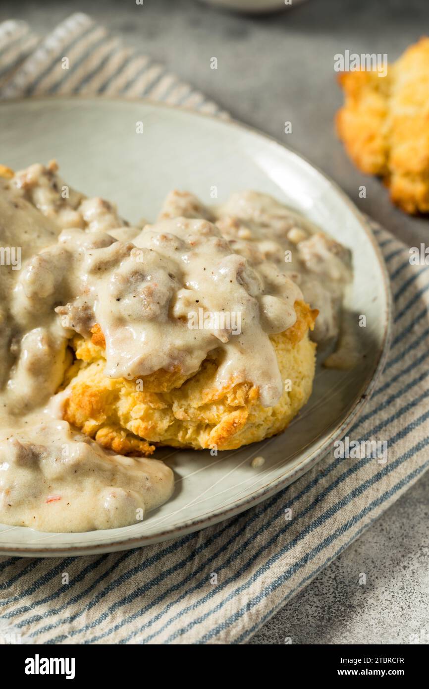 Homemade Southern Biscuits and Gravy for Breakfast Stock Photo Alamy