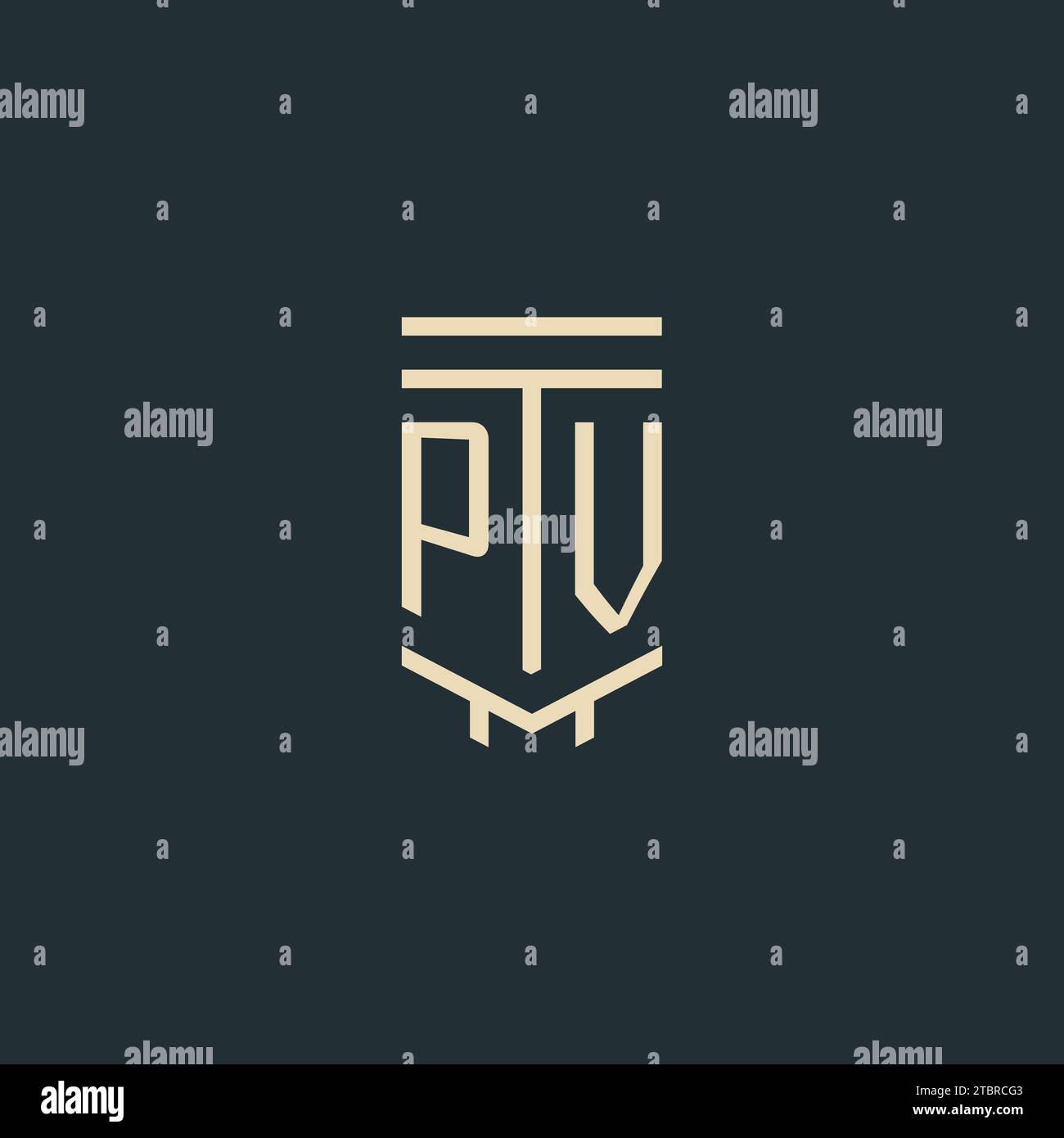 PV initial monogram with simple line art pillar logo design ideas Stock Vector