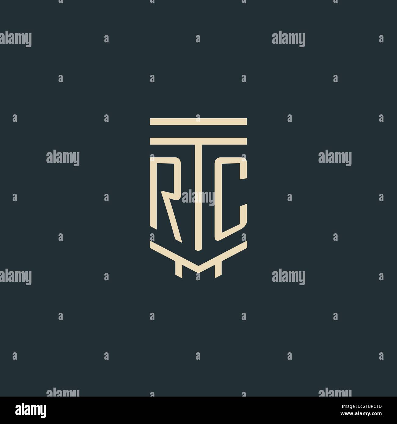 RC initial monogram with simple line art pillar logo design ideas Stock Vector