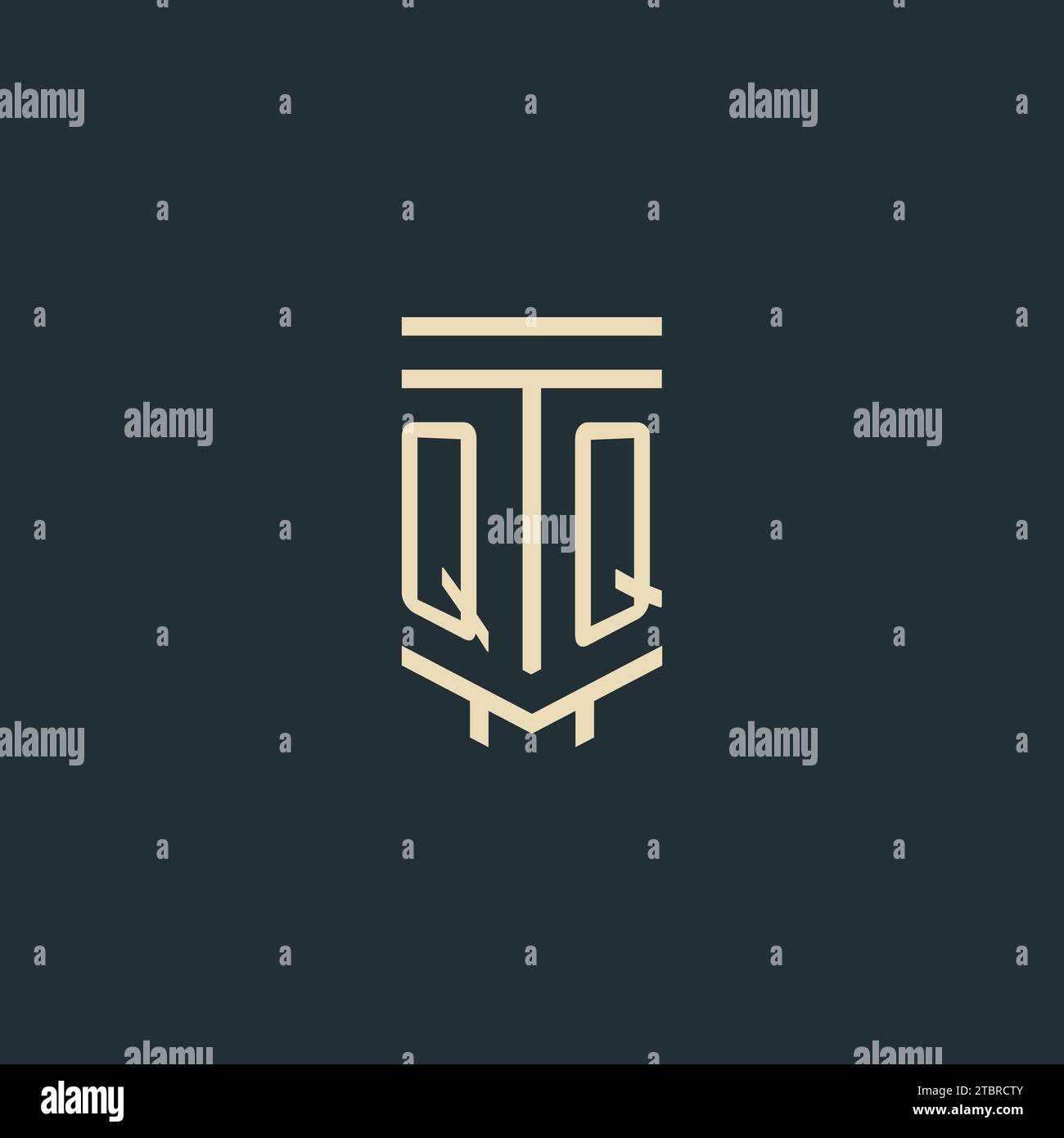 QQ initial monogram with simple line art pillar logo design ideas Stock Vector