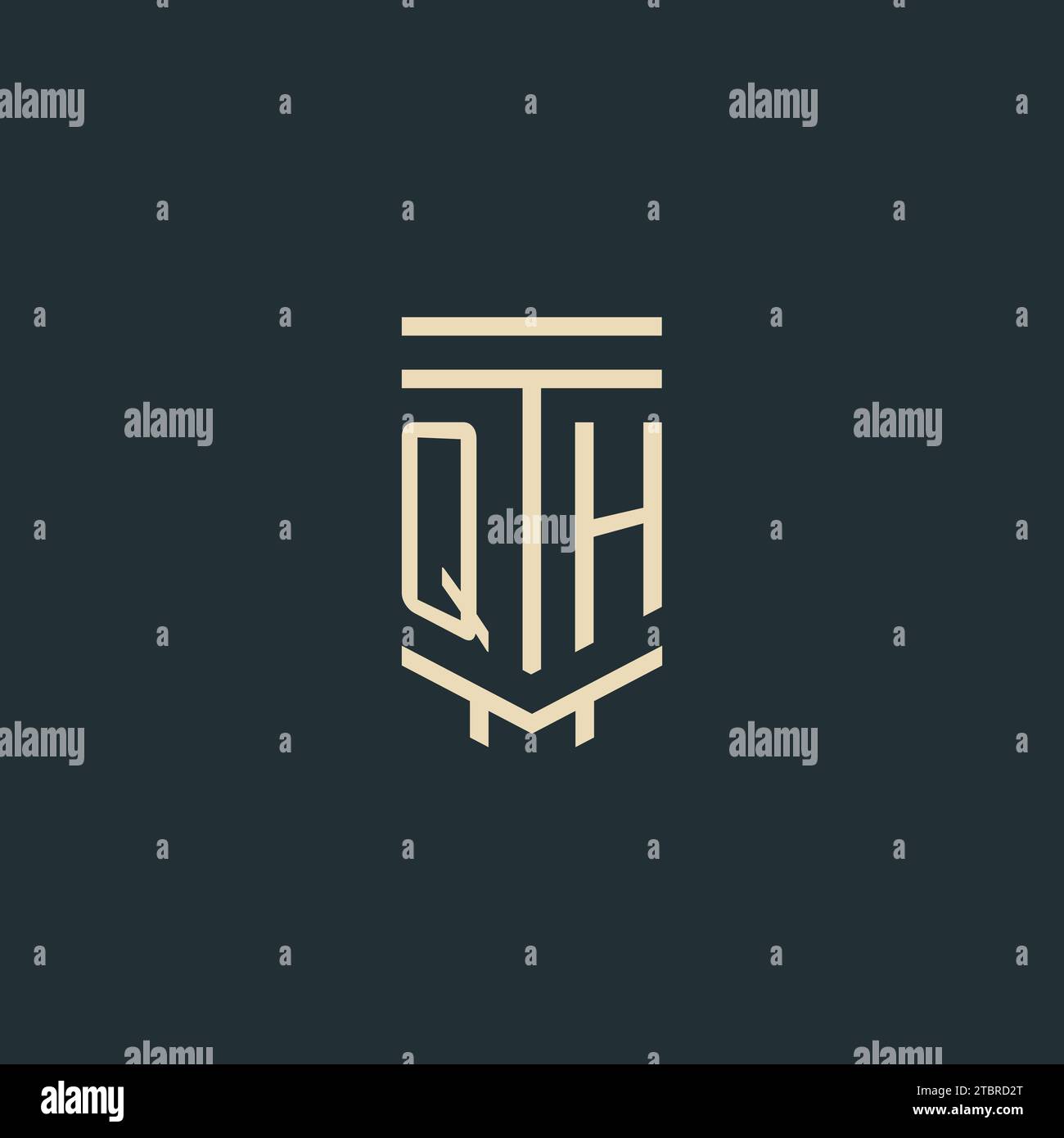 QH initial monogram with simple line art pillar logo design ideas Stock Vector