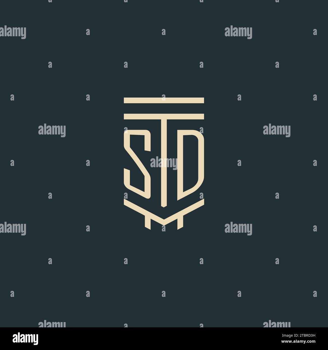 SD initial monogram with simple line art pillar logo design ideas Stock Vector